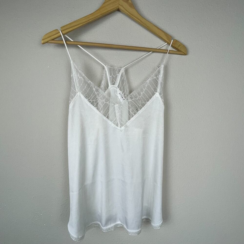 Storia Ivory Lace Trim Tank Top Size S – Spaghetti Strap V-Neck Fairycore Soft